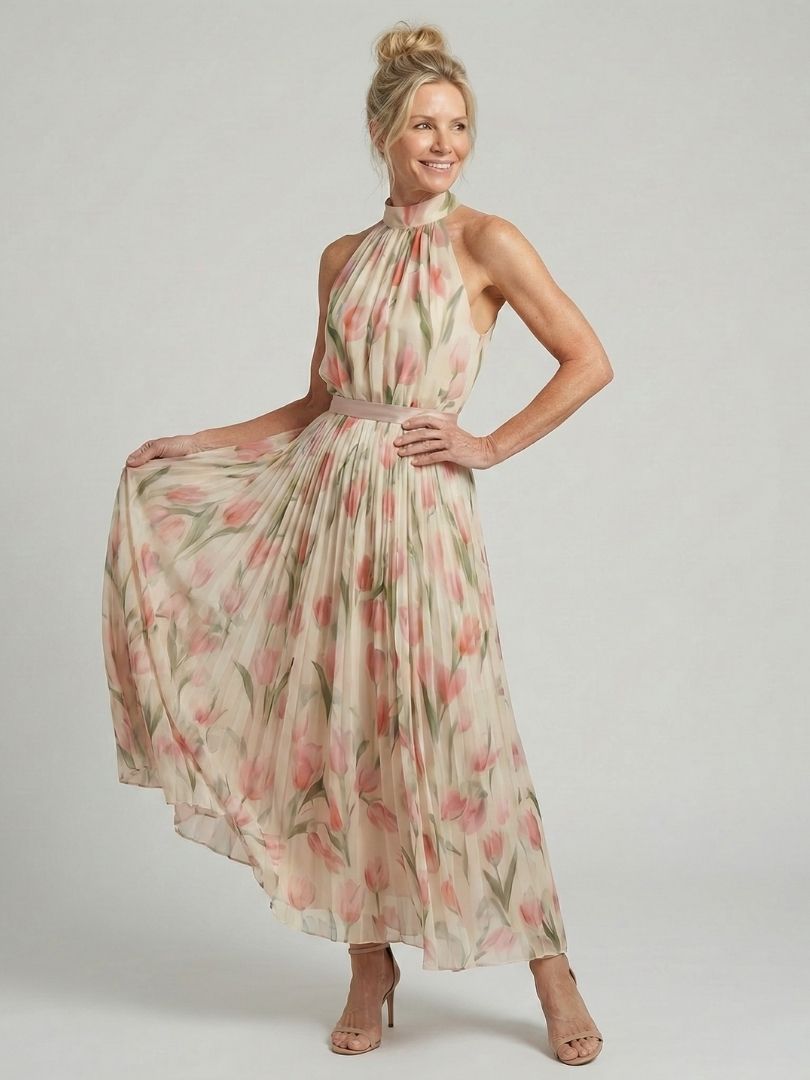 Martina™ | Vestido midi con escote halter floral