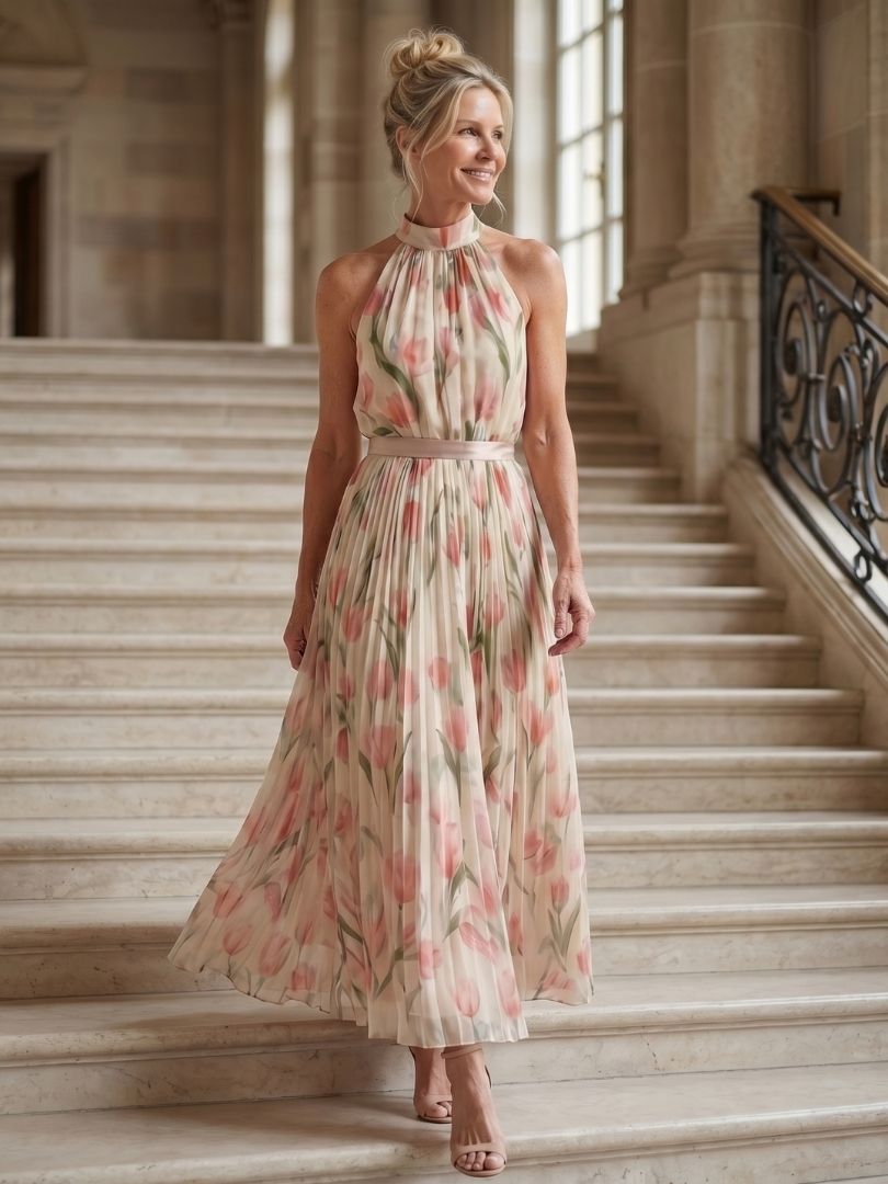 Martina™ | Vestido midi con escote halter floral