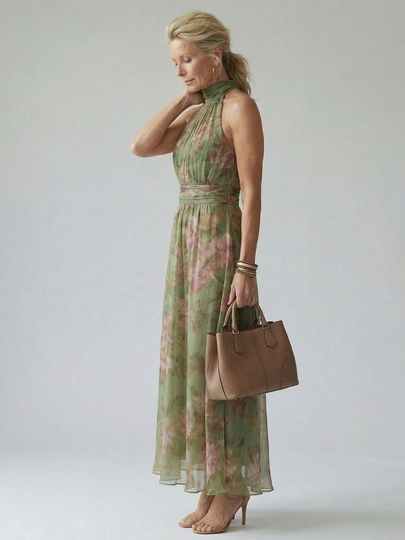Sofía™ | Vestido midi con cuello halter