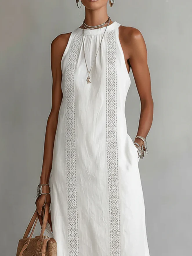 Jimena - Vestido midi de lino con cuello mao